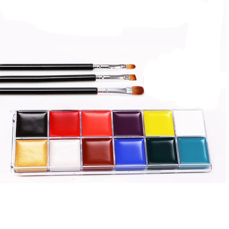 Factory Direct 12 Colors FAD Plastic Box Face Paint Water Based Sales Face Paint with 3 Brushes