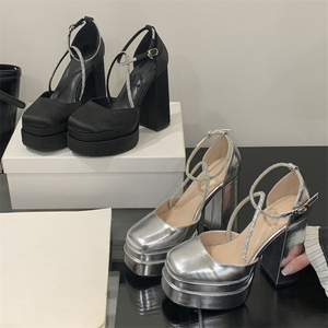 2025 Black Stiletto Striptease High Heels Sandals Sexy Open <b>Toe</b> Square PU Insole Non-slip Plastic for Spring Summer Parties - Product Image 3