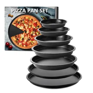 Wholesale Bakeware Black Round Thickened Non-Stick Metal Carbon Steel Deep Dish Baking Mold Tray Pizza Pan