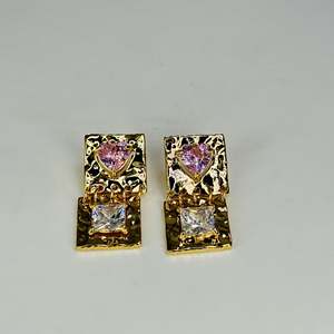 Fashion Drop <b>Earrings</b> PVD Gold Plated 316L Stainless Steel Sustainable Resistant Heart <b>Crystal</b> <b>Studs</b> - Product Image 1
