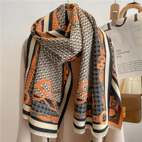 Vente d'usine Écharpe en jacquard floral double face en polyester doux et chaud pour femmes, chaîne à lettres, châle de climatisation épais