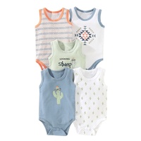 Lot de 5 bodys bébé en coton 100 % sans manches pour garçons et filles, collection été, vente en gros, OEM ODM