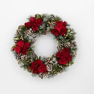 Manufacturer Wholesale 2024 Decorative Xmas Flowers Wooden Holiday Pinecones Christmas Wreath