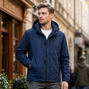 <strong>Men</strong> Hooded <strong>Fleece</strong> Lined Jacket Windproof Water Resistant Casual Outerwear for Daily Commute Outdoor <strong>Walking</strong> Support Custom Logo - Product Image 1