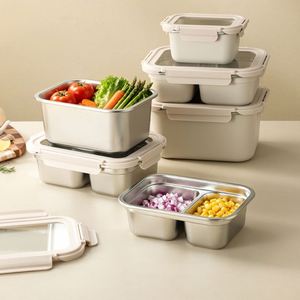Rectangular Sealed 304 Stainless Steel Lunch <b>Box</b> with Glass Lid Buckle Silicone Ring Food Storage <b>Box</b> Depth Bento <b>Box</b> - Product Image 2