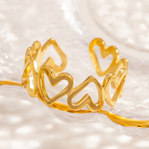 Heart Shape <b>Titanium</b> Steel <b>Rings</b> For Women 18K Gold Plated Minimalist Design Gift Jewelry Irregular Pattern Fashion <b>Ring</b> - Product Image 3