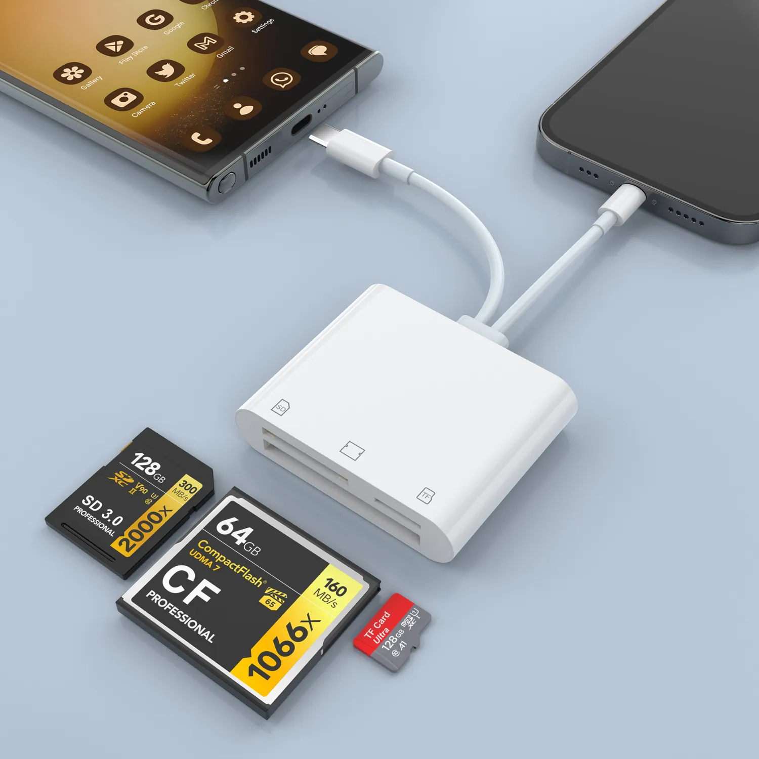 Adaptador de cámara digital todo en uno 3 en 2 USB C a SD/TF/CF lector de tarjetas de memoria adaptador lector de tarjetas para iPhone/iPad