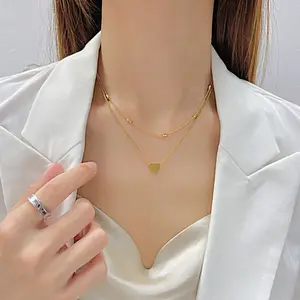 Nouveau design amour collier chaîne à maillons en gros étanche double couche lumière luxe en acier inoxydable collier bijoux