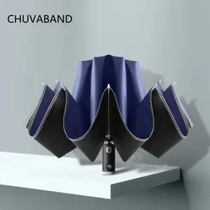 Суперпрочный ветрозащитный светоотражающий Зонт CHUVABAND, 25 дюймов, 10 ребер, 3 сложения, обратный зонт со светодиодной ручкой