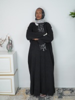 Abaya noire à manches longues et col rond, légère et douce au toucher, indispensable pour les occasions islamiques, robe maxi pour femmes musulmanes, personnalisable