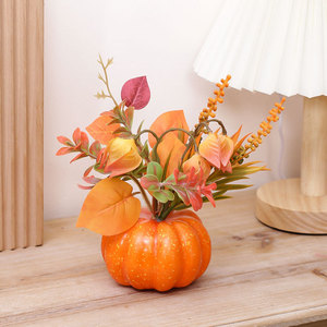Guirlande lumineuse féerique pour Halloween, la Saint-Valentin et Thanksgiving, citrouille décorative en verre, fonctionnant sur piles, 18 cm, jaune - Product Image 1