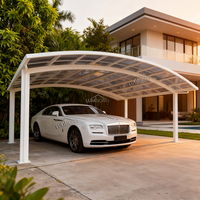 Abri de voiture moderne de luxe en alliage d'aluminium, arqué, imperméable, avec revêtement en poudre, garantie 10 ans, pour allée de villa, abri de stationnement pour 2 voitures