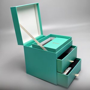 Guangdong Paperboard Magnetic Flap Open Lid Hinged Clamshell Two Layer Drawer Gift Box Embossing Sponge Lining Matt Lamination - Product Image 1