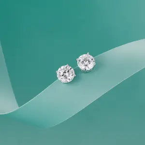 Platinum Plated Brilliant Round Cut 2 Carat Moissanite Stud Earrings 925 Solid Sterling Silver Solitaire Lady Stud Earring
