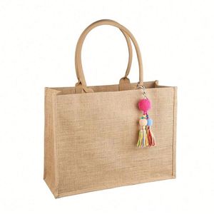 Premium Shopping Picnic Travel Beach Bridesmaids Large Capacity Foldable Waterproof Jute Hand Bag for Women - Product Image 1