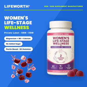 LIFEWORTH Women Life Stage Wellness Magnesio 100 mg <span class=keywords><strong>Vitamina</strong></span> B6 5 mg Calcio 120 mg Producción a Granel ODM GMP HACCP FSSC ISO HALAL - Product Image 1