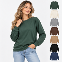 T-shirt à manches longues surdimensionné, col rond, sweat-shirt décontracté, personnalisable avec logo OEM, vêtements pour femmes, idéal pour la gym, le yoga et le fitness.