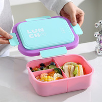 Boîte à lunch bento en plastique personnalisée de 1300 ml pour enfants et adultes avec bouteille d'eau anti-fuite, 3 compartiments, réchauffable au micro-ondes