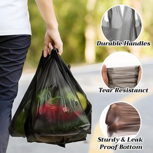 Black <b>Small</b> T Shirt Bags Bulk Plastic <b>Shopping</b> Bags with Handles for <b>Small</b> Business, Retail, Grocery - Product Image 2