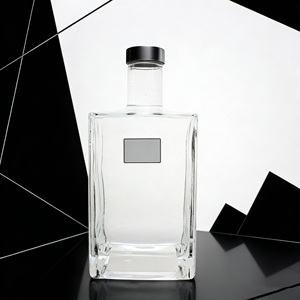 Bouteille en verre populaire, durable, exclusive, carrée, de qualité alimentaire, gaufrée, transparente, 750 ml, 500 ml, pour vin, <span class=keywords><strong>whisky</strong></span>, bière, saké, brandy, usine - Product Image 1