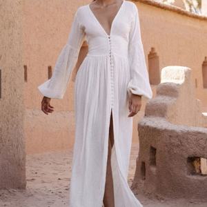 Vestido Casual de Gasa para Mujer, Elegante, Vintage, Cuello en V, Manga Larga, Vestidos Midi para Fiesta - Product Image 2