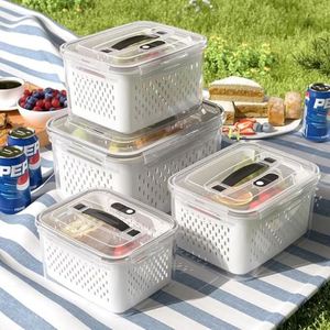 Fruit <b>Storage</b> Containers for Fridge Organizers <b>Bins</b> with Colander Clear Lettuce Keeper with Lids and Handle Fruit <b>Storage</b> <b>Bins</b> - Product Image 6