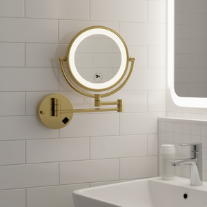 Espejo de Vanidad LED de 8 Pulgadas para Montar en la Pared, Acabado Dorado, Espejo Redondo Iluminado para Baño con Aumento de 3X y Extensión de 12 Pulgadas - Product Image 2