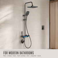 Système de douche à effet pluie noir avec affichage numérique, ensemble de douche carré avec douchette à main en laiton pour salle de bain