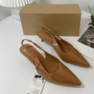 Patent Leather Women Sexy Stiletto Pumps Summer New Arrival Back-Strap Sandals, Pointed-Toe Women's <b>Work</b> <b>Shoes</b> - Product Image 3