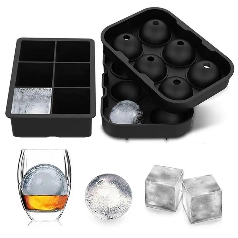 BPA Free Large Flexible, Kugeln Eisballform Quadratische Silikon-Eiswürfel schalen für Whisky/