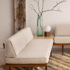 Divano Sezionale in Legno Massello Giapponese Stile Wabi-sabi Design Moderno con Rivestimento in Ciniglia/Pelle e Cuscini per Soggiorno di Villa Piccolo - Product Image 4