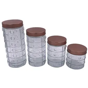 大容量透明玻璃储物罐，带金色金属盖27盎司37盎司47盎司67盎司压花图案饼干容器玻璃罐