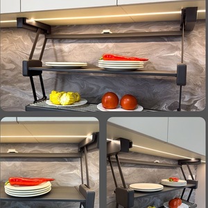 Estante de Almacenamiento Plegable de Doble Capa para Montar en la Pared de la Cocina, Organizador de Platos y Tazones de Acero Inoxidable y Aleación de Aluminio, Rectangular, Negro y Blanco - Product Image 2