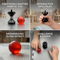 Jouet d'adresse Kendama vert phosphorescent avec poignée géométrique noire mate et balle translucide, jouet anti-stress pour adultes