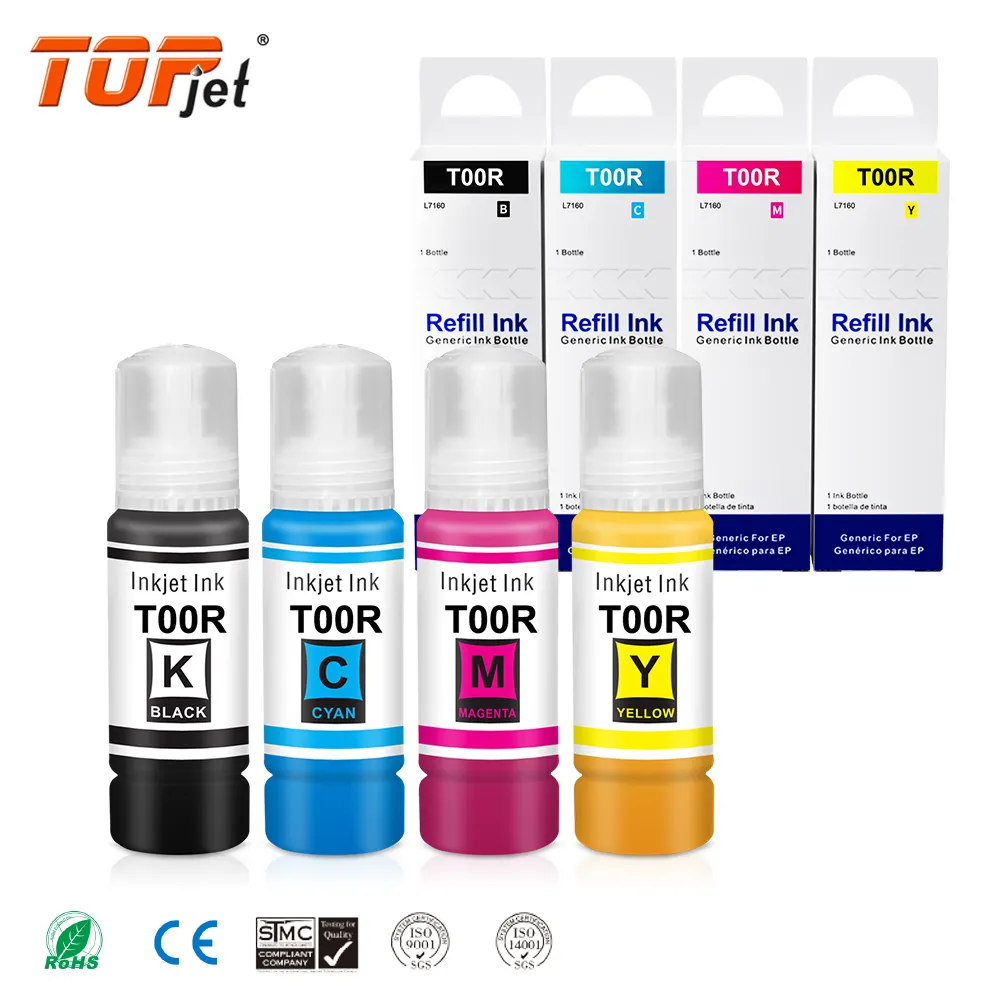 Topjet 프리미엄 T00R 한국 수성 벌크 병 리필 키트 Tinta 염료 잉크 엡손 L7160 프린터 호환