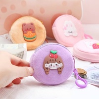 Nouvelle pochette à monnaie ronde en peluche douce pour enfants avec fermeture éclair et sac pour clés/écouteurs, mini portable, vente en gros