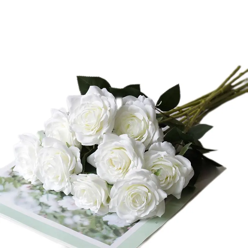 Belle fausse soie rose vraie tige unique fleur artificielle diamant roses pour la maison fête de mariage fleurs décoratives