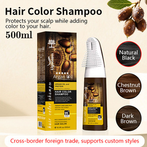 Shampoo Colorante per Capelli alle Erbe 500ml, Colore Marrone Scuro, Copre al 100% i Capelli Bianchi, Lunga Durata, con Olio di Argan e Pettine, Vendita all'Ingrosso - Product Image 3