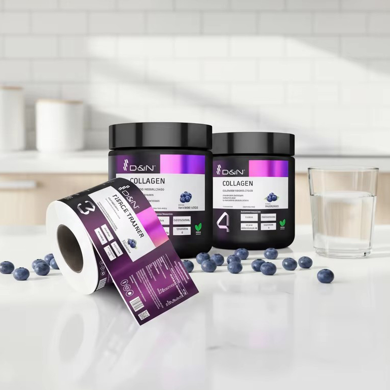 Custom Supplement Label Holographic Foil Nutrition Bottle Jar Collagen Whey Protein Adhesive Holofoil Sticker Packaging Labels