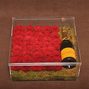 वैयक्तिकृत विवाह पैकेजिंग बॉक्स बड़ा स्पष्ट ऐक्रेलिक उपहार बॉक्स साफ़ फूल गुलाब भंडारण केस ढक्कन के साथ उपहार दुल्हन की सहेली बॉक्स