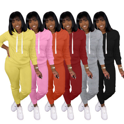 Женский спортивный костюм для бега с логотипом на заказ, однотонная Повседневная Толстовка, комплект из 2 предметов, осенняя женская одежда