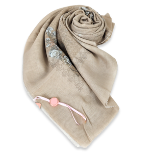 Hijab de algodón de manga corta de la serie Hanako de calidad superior, elegante impresión Digital, moda para adultos, Marrón leche para primavera - Product Image 4