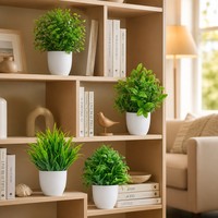 Plantes vertes artificielles en pot en plastique, 4 pièces (18x12 cm), durables, décoration de Noël et de Thanksgiving pour la maison - salon, chambre à coucher