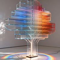 Feuille acrylique arc-en-ciel irisée à haute transmission lumineuse. PMMA dichroïque pour sculptures d'art et installations lumineuses de musées