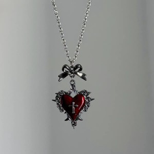 Collana da donna con cuore a croce gotica gioielli alla moda pagani per stregoneria con fiocco a forma di cuore rosa ciondolo girocollo in lega accessorio regalo - Product Image 5
