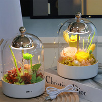 Cloche à vent en verre avec fleur éternelle préservée, lampe de table LED tactile rechargeable, cadeau de fêtes, offre OEM en gros