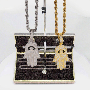 Wholesale 925 Sterling Silver Micro Paved VVS Moissanite Diamond Iced Hamsa Hand Pendant Hip Hop Jewelry Gift for <b>Rappers</b> - Product Image 3