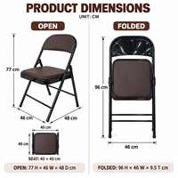 Chaise pliante rembourrée en PU marron, style classique Bridge Club, avec structure en acier au carbone noir thermolaqué, idéale pour salle à manger, réunions, café et usage domestique.