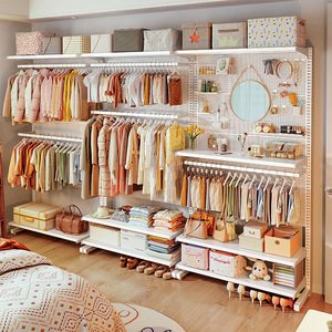 Armoire moderne en panneaux perforés, <span class=keywords><strong>dressing</strong></span> ouvert sur pied, rangement multifonctionnel, étagère métallique, penderie pour <span class=keywords><strong>filles</strong></span> - Product Image 1