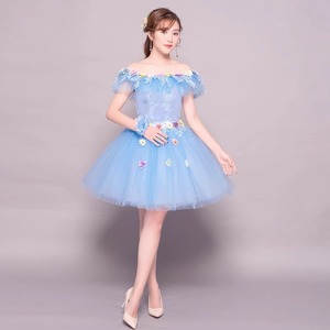 Women's Off Shoulder Floral Tulle Dress Short Stage Performance Gown For Wedding And Arts Exams Blue - Product Image 2
